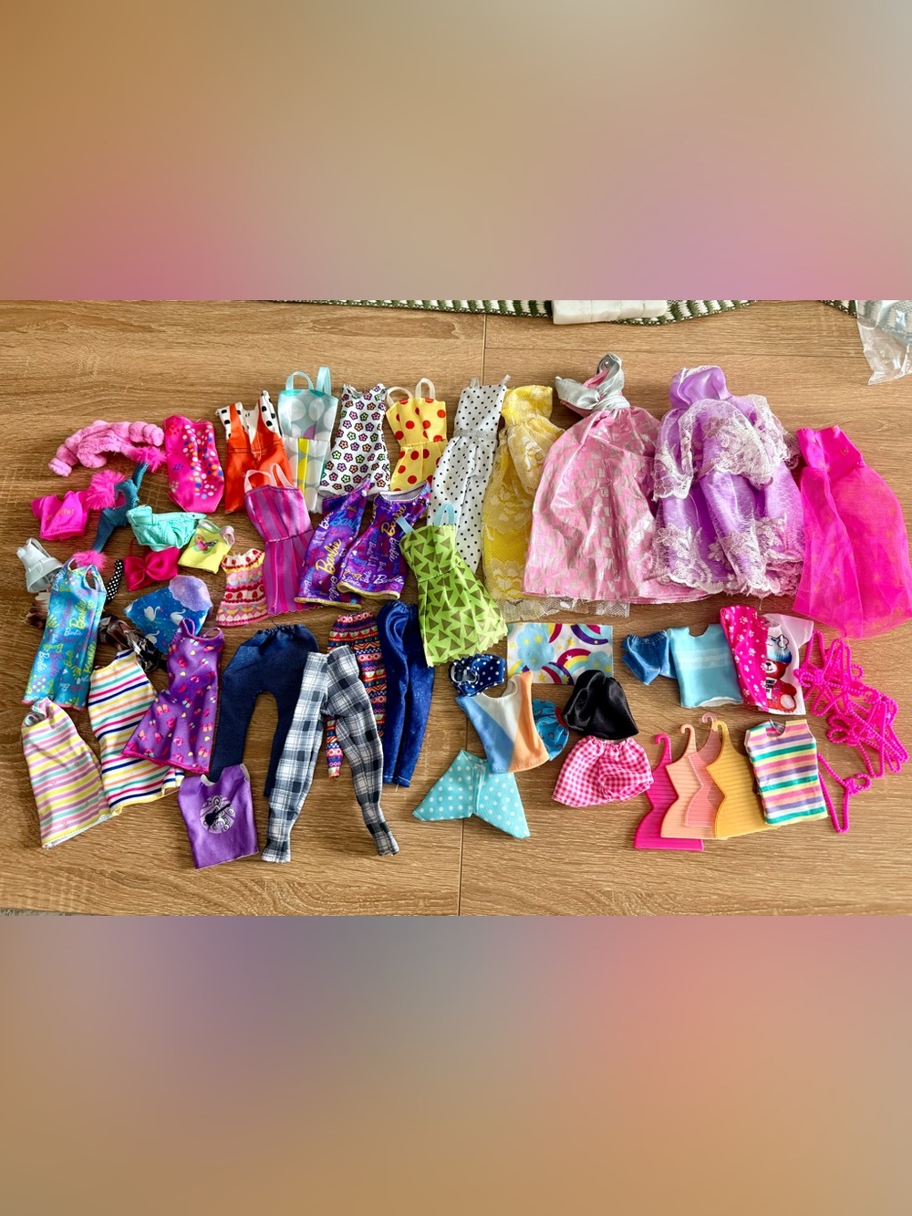 Barbie clothes Mixed Doll Outfit Lot - Pink, Yellow, Green, Blue & Purple